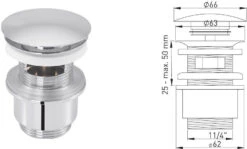 ASW Design-Exzentergarnitur 105509 1 1/4" X Ø 63 Mm, Überlaufschlitze, Messing Verchromt