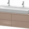 Duravit XSquare Waschtisch-Unterschrank XS4915M8686 140x40x54,8cm, 4 Schubkästen, Cappuccino Hochglanz -Geberit Store Duravit XSquare Waschtisch Unterschrank XS4915M8686 140x40x548cm 4 Schubkaesten cappuccino hochglanz