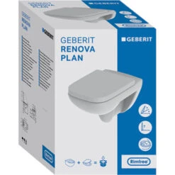 Geberit Renova Plan Set Wand-Tiefspül-WC Mit WC-Sitz 500817001 Spülrandlos, Eckig, Weiß -Geberit Store Geberit Renova Plan Set Wand Tiefspuel WC mit WC Sitz 500817001 spuelrandlos eckig weiss 1