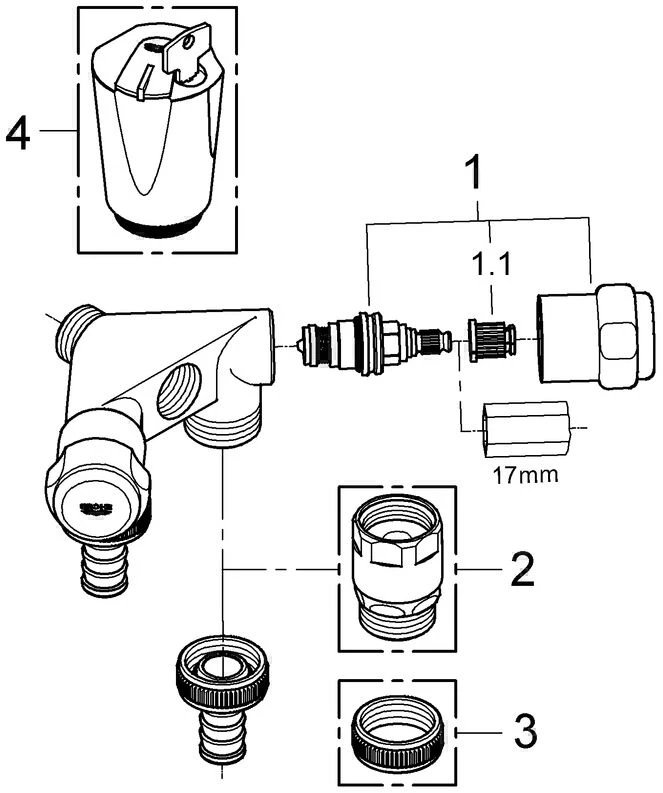 Grohe WAS-Doppelventil "Einfach" 41020000 DN15, Mit Rückflussverhinderer, Chrom 5 Grohe WAS-Doppelventil "Einfach" 41020000 DN15, Mit Rückflussverhinderer, Chrom – Bild 3