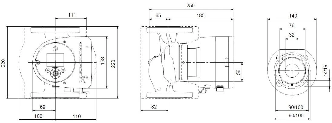Grundfos Magna3 Heizungsumwälzpumpe 97924643 32-100F, 220 Mm, PN 16, 230 V 4 Grundfos Magna3 Heizungsumwälzpumpe 97924643 32-100F, 220 Mm, PN 16, 230 V – Bild 2