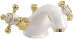 Herzbach Anais Waschtischarmatur 32452000104 Weiß-gold, Gussauslauf, Mit Ablaufgarnitur