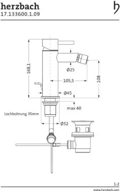 Herzbach Design IX Bidetarmatur 17.133600.1.09 Mit Ablaufgarnitur, Edelstahl Gebürstet -Geberit Store Herzbach Design iX Bidetarmatur 17.133600.1.09 mit Ablaufgarnitur Edelstahl gebuerstet 1