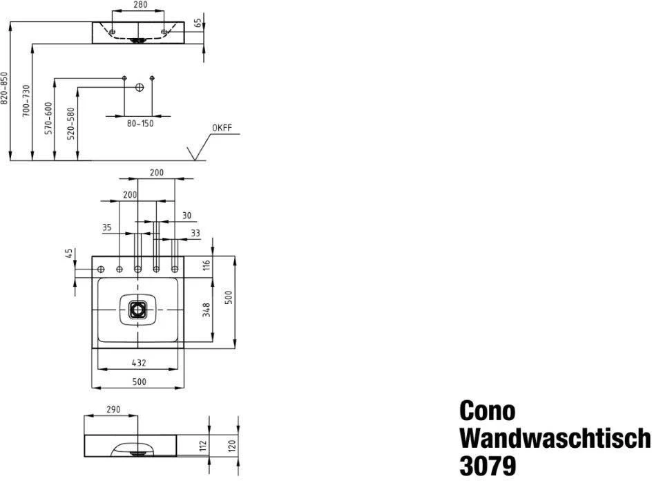 Kaldewei Cono Wand-Waschtisch 908606033711 50x50cm, Ohne Überlauf, 3 Hahnlöcher, Alpinweiss Matt Perl-Effekt 6 Kaldewei Cono Wand-Waschtisch 908606033711 50x50cm, Ohne Überlauf, 3 Hahnlöcher, Alpinweiss Matt Perl-Effekt – Bild 4