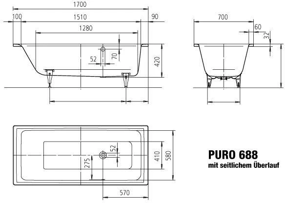 Kaldewei Puro Badewanne 258834013199 170x70cm, Überlauf Seitlich, Vollantislip Perl-Effekt, Manhattan 5 Kaldewei Puro Badewanne 258834013199 170x70cm, Überlauf Seitlich, Vollantislip Perl-Effekt, Manhattan – Bild 3