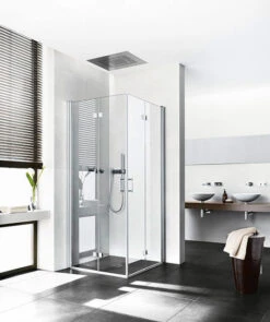 Kermi Diga Eckeinstiegshälfte Pendel-Falttür DI2CL078182AK 78x185cm, Weiß, ESG Klar, Links, Auf Duschplatz