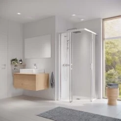 Kermi Liga Eckeinstieg-Hälfte Gleitt. 2-tlg. Bodenfrei LIC2L08320VPK 83x200cm, Silber Hochglanz, ESG Klar Clean, Links, Auf Duschplatz