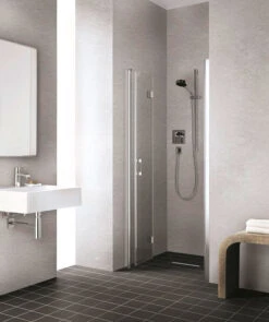 Kermi Liga Pendel-Falttür Für Seitenwand LI2SL100181AK 100x185cm, Silber Mattglanz, ESG Klar, Links, Auf Duschwanne -Geberit Store Kermi Liga Pendel Falttuer fuer Seitenwand LI2SL100181AK 100x185cm silber mattglanz ESG klar links auf Duschwanne 2