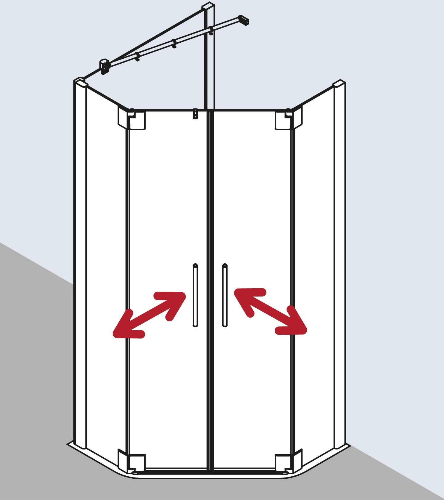 Kermi Pasa XP Fünfeck-Duschkabine Pendeltür PXF4509018VYK 90x90x185cm, Silber Glanz, ESG SR OpacoClean 5 Kermi Pasa XP Fünfeck-Duschkabine Pendeltür PXF4509018VYK 90x90x185cm, Silber Glanz, ESG SR OpacoClean – Bild 3