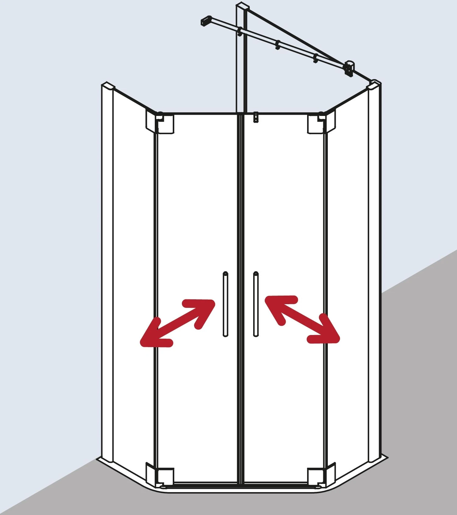 Kermi Pasa XP Fünfeck-Duschkabine Pendeltür PXF4509018VYK 90x90x185cm, Silber Glanz, ESG SR OpacoClean 6 Kermi Pasa XP Fünfeck-Duschkabine Pendeltür PXF4509018VYK 90x90x185cm, Silber Glanz, ESG SR OpacoClean – Bild 4