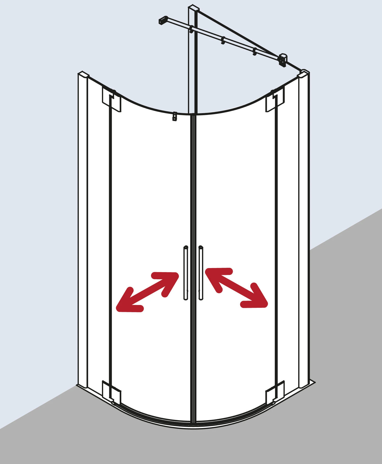 Kermi Pasa XP Viertelkreis-Pendeltür PXP50V7118VPK 90x120x185cm, Radius 50cm, Silber Hochglanz, ESG Klar Clean 5 Kermi Pasa XP Viertelkreis-Pendeltür PXP50V7118VPK 90x120x185cm, Radius 50cm, Silber Hochglanz, ESG Klar Clean – Bild 3