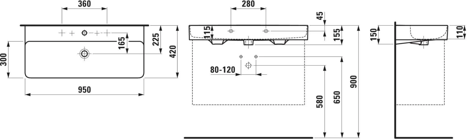 LAUFEN Val Waschtisch H8102874001071 Mit Überlauf, Mit 2 Hahnloch, Weiß LCC, 95x42cm, Unterbaufähig 4 LAUFEN Val Waschtisch H8102874001071 Mit Überlauf, Mit 2 Hahnloch, Weiß LCC, 95x42cm, Unterbaufähig – Bild 2