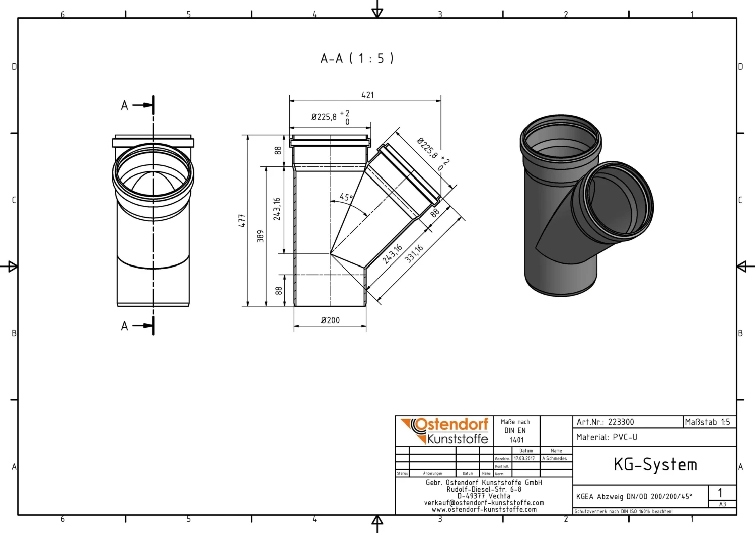 Ostendorf Kg KG Abzweig 223300 DN/OD 200/200 X 45° 4 Ostendorf Kg KG Abzweig 223300 DN/OD 200/200 X 45° – Bild 2