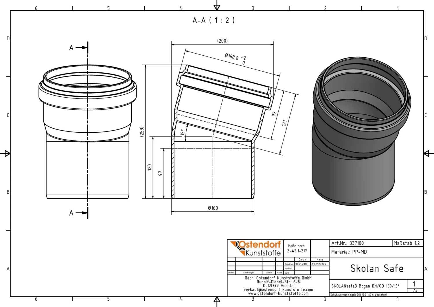 Ostendorf SKOLAN Safe SKOLANsafe-Bogen 337100 DN/OD 160, 15° 4 Ostendorf SKOLAN Safe SKOLANsafe-Bogen 337100 DN/OD 160, 15° – Bild 2