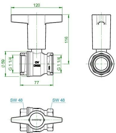 Oventrop Kugelhahn Optibal Knebelgriff 1077110 DN32, 1 1/4" Innengewinde, PN16, Messing 5 Oventrop Kugelhahn Optibal Knebelgriff 1077110 DN32, 1 1/4" Innengewinde, PN16, Messing – Bild 3