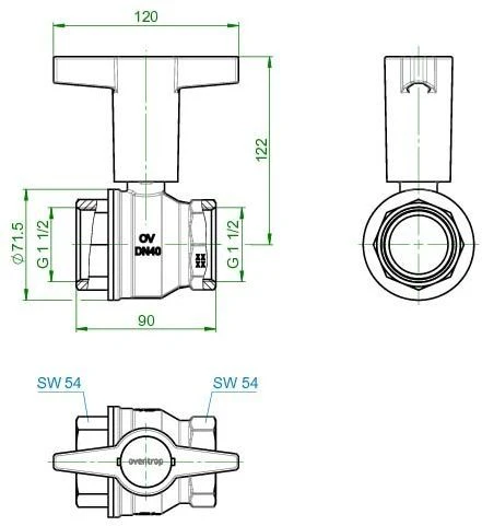 Oventrop Kugelhahn Optibal Knebelgriff 1077112 DN40, 1 1/2" Innengewinde, PN16, Messing 5 Oventrop Kugelhahn Optibal Knebelgriff 1077112 DN40, 1 1/2" Innengewinde, PN16, Messing – Bild 3