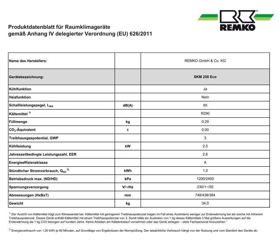 Remko SKM 250 ECO Raumklimagerät 1601250 2,4kW, Lokale Klimaanlage, Kompakte Ausführung 4 Remko SKM 250 ECO Raumklimagerät 1601250 2,4kW, Lokale Klimaanlage, Kompakte Ausführung – Bild 2