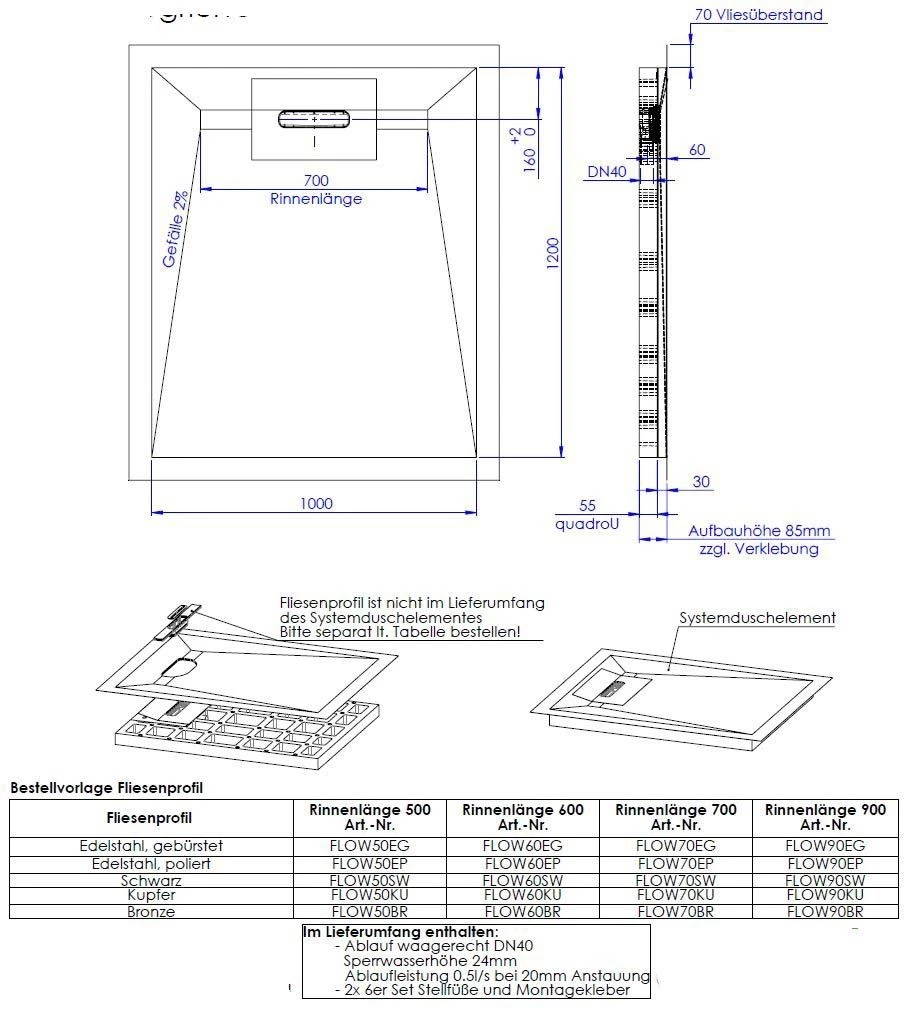Schedel Line Flow Duschelement LI1KF601012 100 X 120 Cm, Vierseitiges Gefälle 4 Schedel Line Flow Duschelement LI1KF601012 100 X 120 Cm, Vierseitiges Gefälle – Bild 2