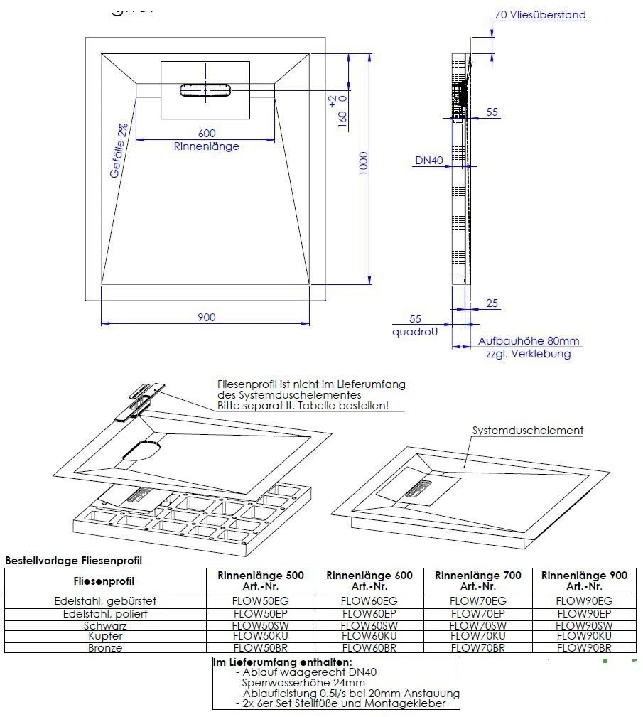 Schedel Line Flow Duschelement LI1KF609010 90 X 100 Cm, Vierseitiges Gefälle 4 Schedel Line Flow Duschelement LI1KF609010 90 X 100 Cm, Vierseitiges Gefälle – Bild 2