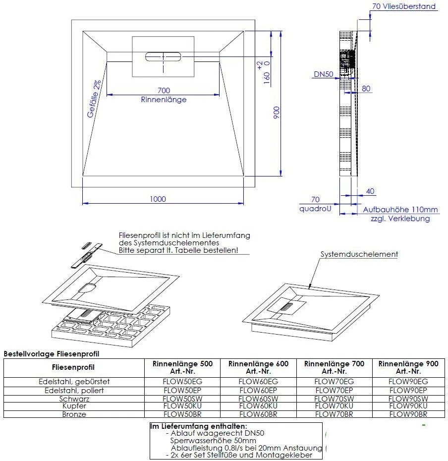 Schedel Line Flow Duschelement LI1KF901090 100 X 90 Cm, Vierseitiges Gefälle 4 Schedel Line Flow Duschelement LI1KF901090 100 X 90 Cm, Vierseitiges Gefälle – Bild 2