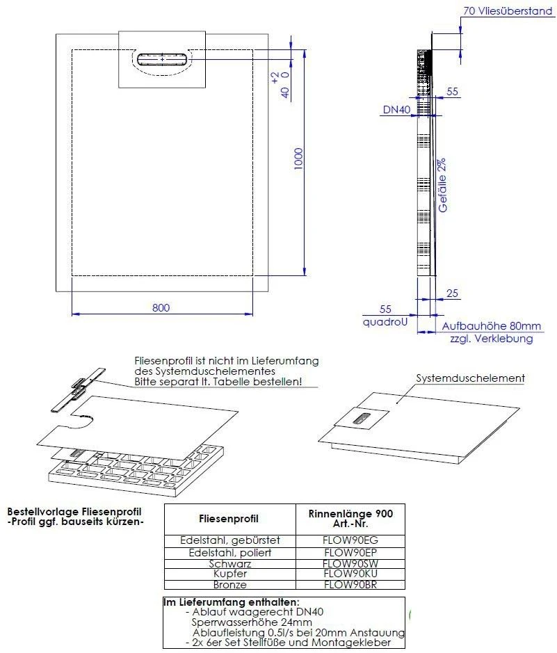 Schedel Line Flow Duschelement LI2KF608010 80 X 100 Cm, Einseitiges Gefälle 4 Schedel Line Flow Duschelement LI2KF608010 80 X 100 Cm, Einseitiges Gefälle – Bild 2