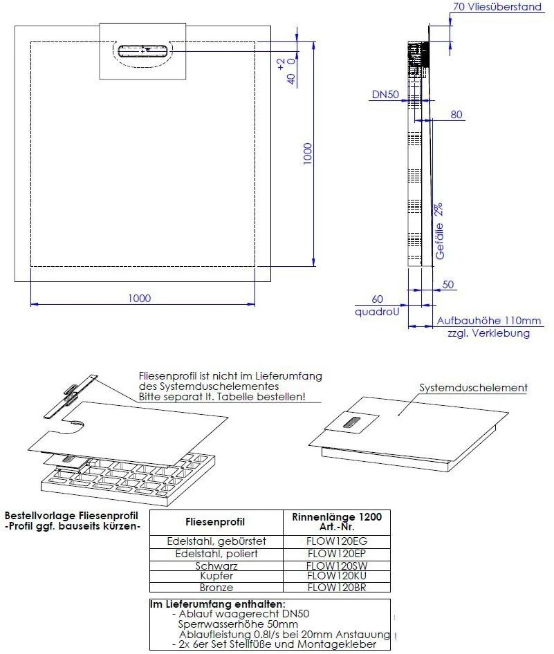 Schedel Line Flow Duschelement LI2KF901010 100 X 100 Cm, Einseitiges Gefälle 4 Schedel Line Flow Duschelement LI2KF901010 100 X 100 Cm, Einseitiges Gefälle – Bild 2