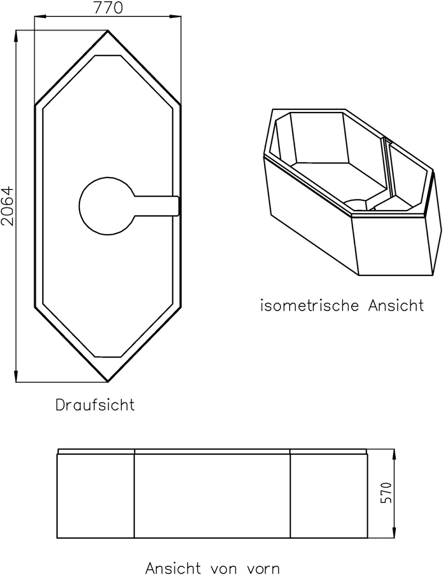 Schedel Wannenträger SW11194 210x80cm, 6-Eck, Höhe 57cm 4 Schedel Wannenträger SW11194 210x80cm, 6-Eck, Höhe 57cm – Bild 2