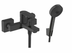 Hansgrohe Vernis Shape Wannenarmatur Mit Handbrause Komplettsett, Schwarz Matt, Mit Pulsify S Hasndbrause, Brauseschlauch Und Halter
